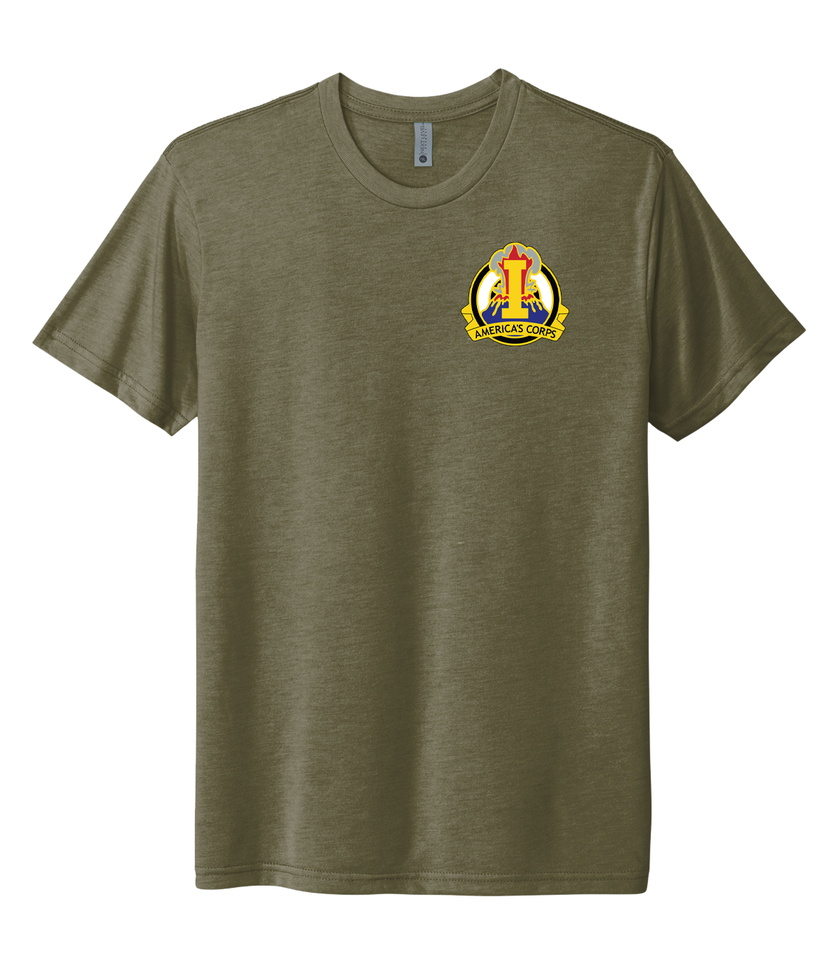 I Corps Rainier Left Chest & COURAGE on Back Unisex Tri-Blend Tee