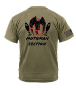 Bravo Company 4-23 Infantry "MOTHMAN SECTION" AR 670-1 Coyote Brown T-Shirt with Black Lettering & Black Right Sleeve Flag