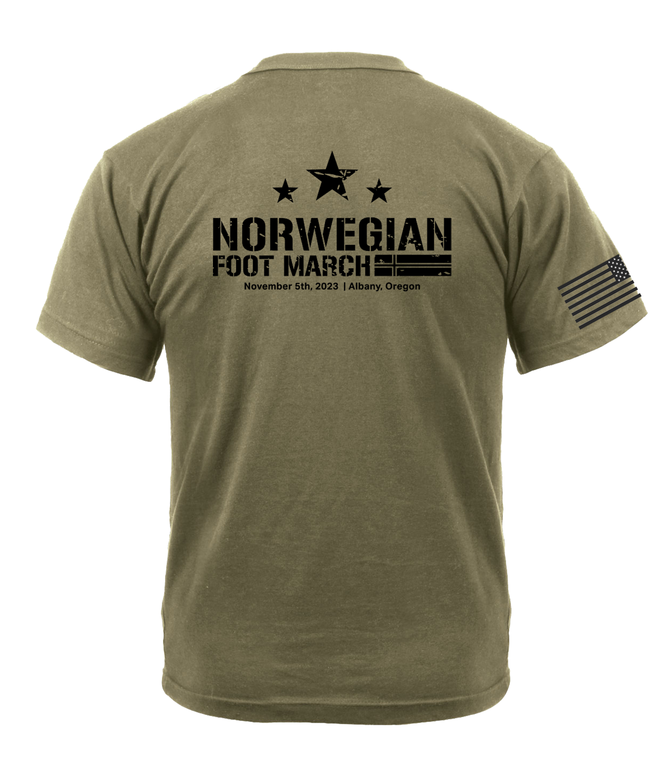 Norwegian Foot March AR 670-1 Coyote Brown T-Shirt with Solid Black Right Sleeve Flag