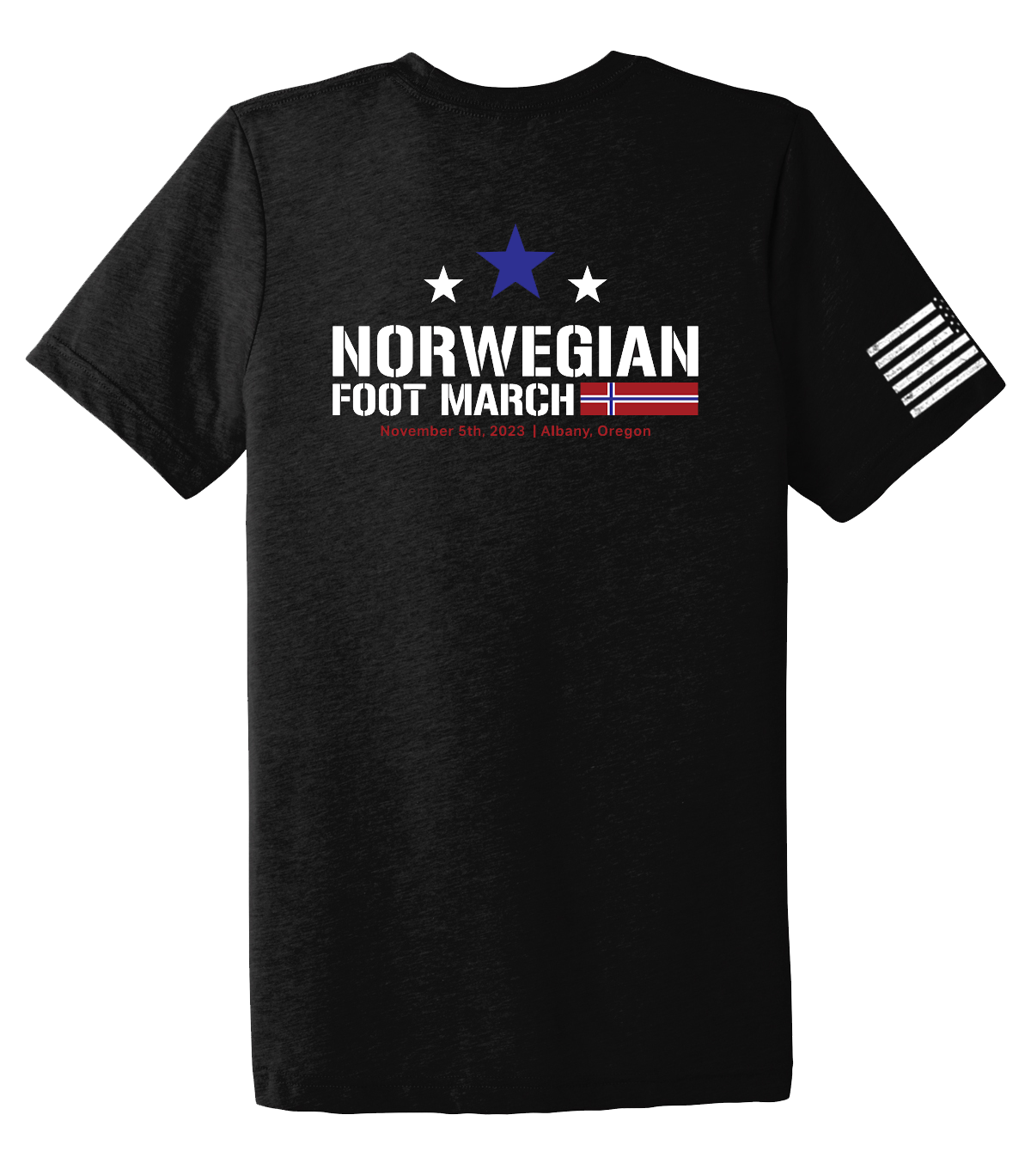 Norwegian Foot March Unisex Triblend Short Sleeve Tee with Solid White Sleeve Flag