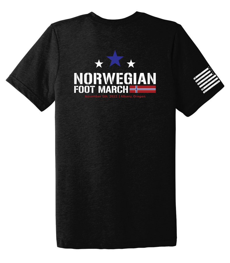 Norwegian Foot March Unisex Triblend Short Sleeve Tee with Solid White Sleeve Flag