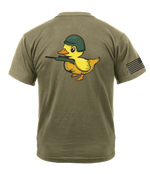 Bravo Company 4-23 Infantry "SNIPER DUCKS" AR 670-1 Coyote Brown T-Shirt with Black Lettering & Black Right Sleeve Flag