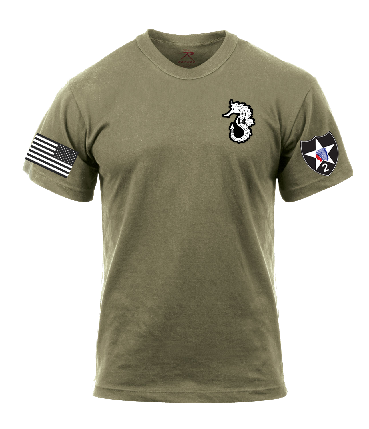 14th Brigade Engineer Battalion One Team One Family Shirt with Seahorse & US Flag & 2-2 SBCT on Sleeves
