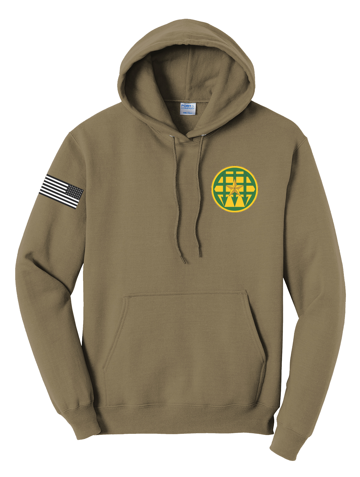 2nd PLT USACA Core Fleece Pullover Hooded Sweatshirt with Solid Right Sleeve Flag