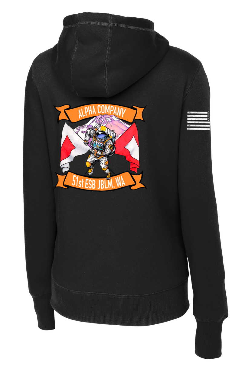 A Co 51st ESB Ladies Poly/Cotton Blend Hoodie with Right Sleeve Flag