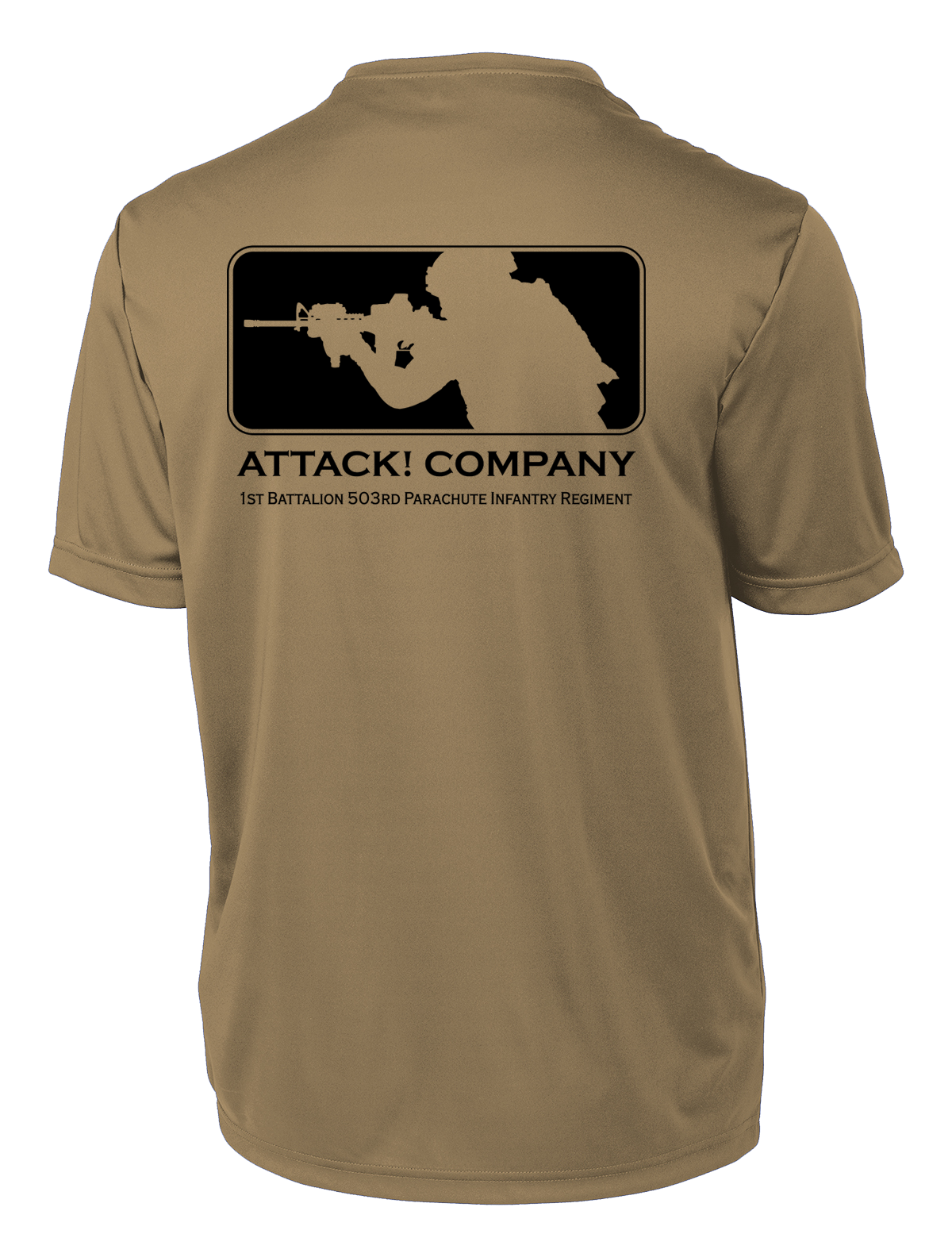 Attack Company 1-503rd Infantry Competitor Tee All Black Design with Right Sleeve Flag