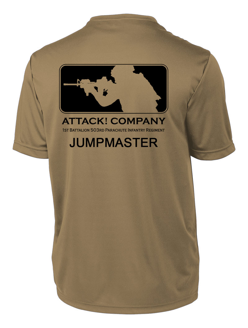 Attack Company 1-503rd Infantry Competitor Tee All Black Design with Right Sleeve Flag
