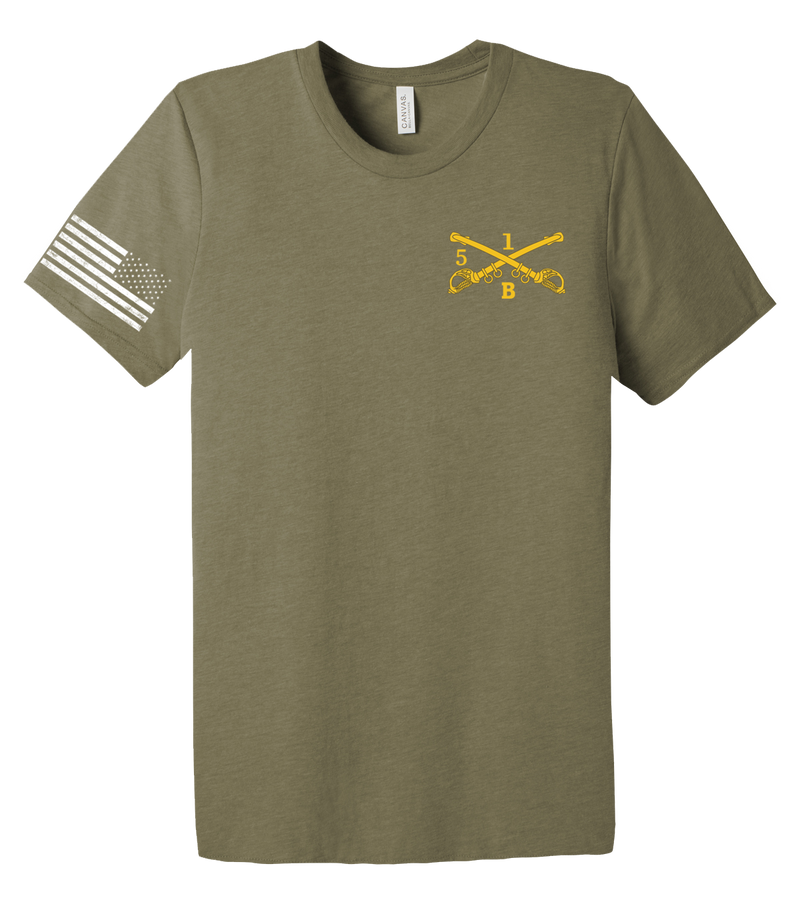 Bandit Troop 5-1 CAV Unisex Triblend Short Sleeve Tee with Flag with Effects on Right Sleeve