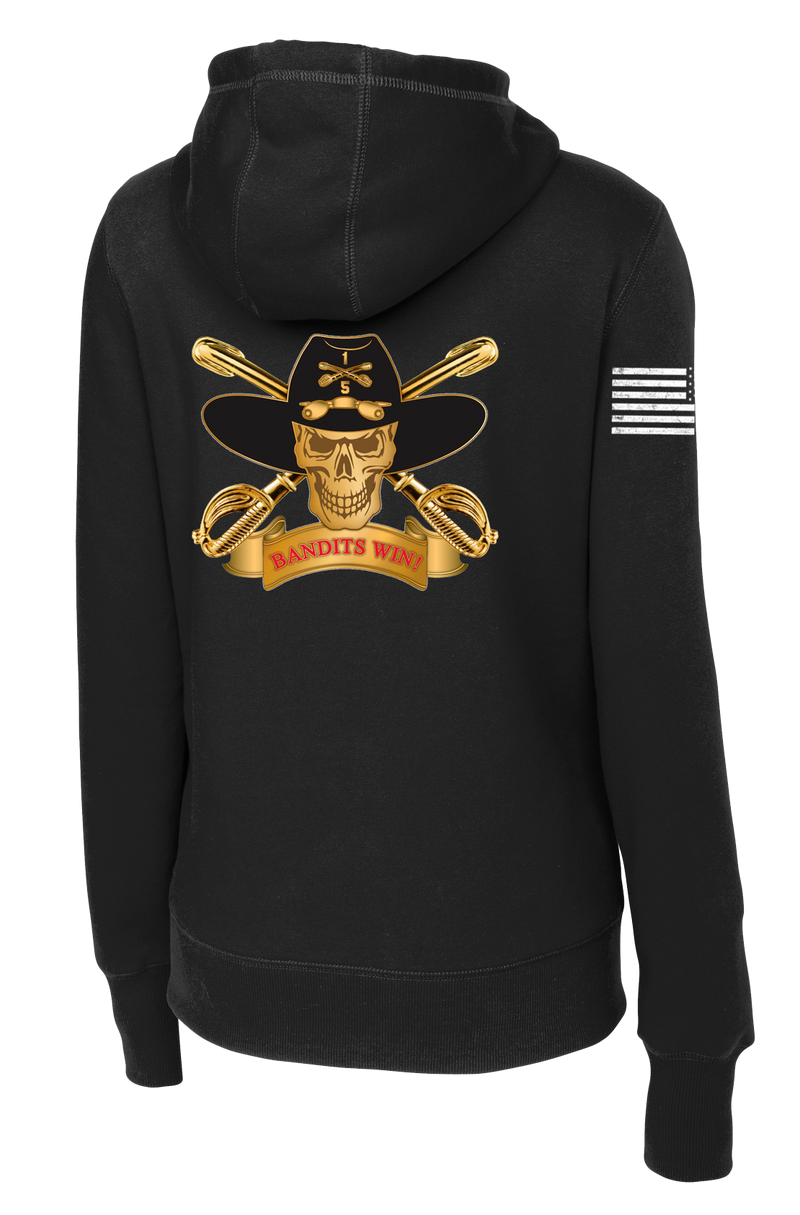 Bandit Troop 5-1 CAV Ladies Poly/Cotton Blend Hoodie with Distressed Flag on Right Sleeve