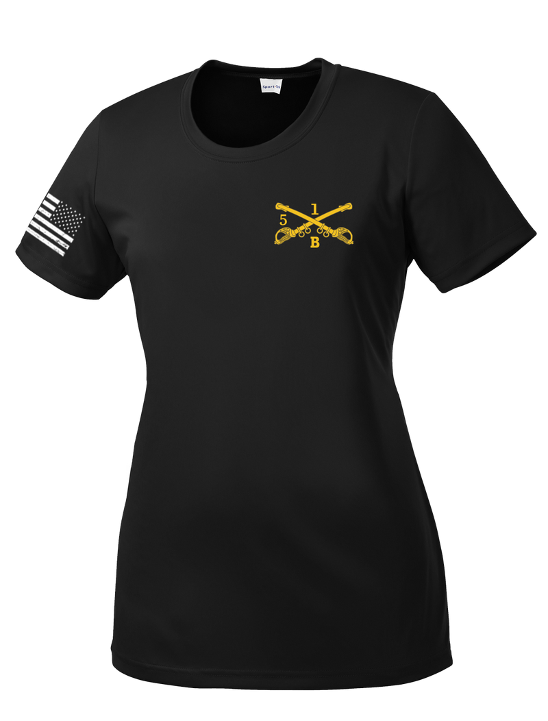 Bandit Troop 5-1 CAV Ladies Competitor Tee with Distressed Flag on the Right Sleeve