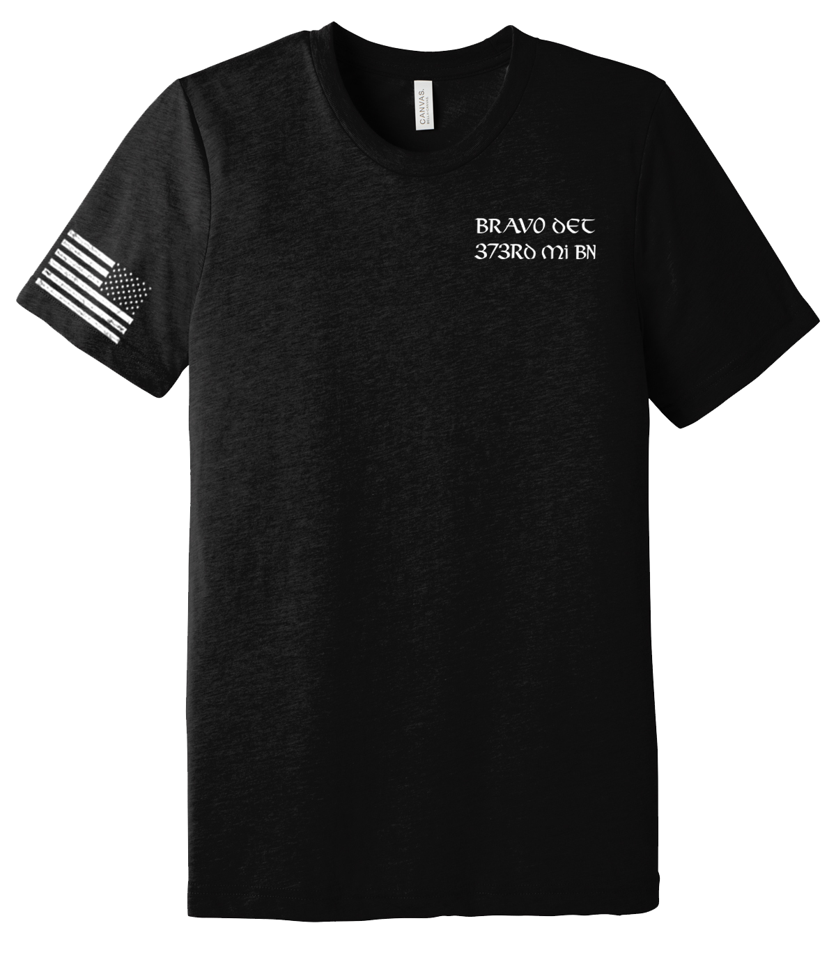 Bravo Det 373rd MI BN Unisex Triblend Short Sleeve Tee with Right Sleeve Flag