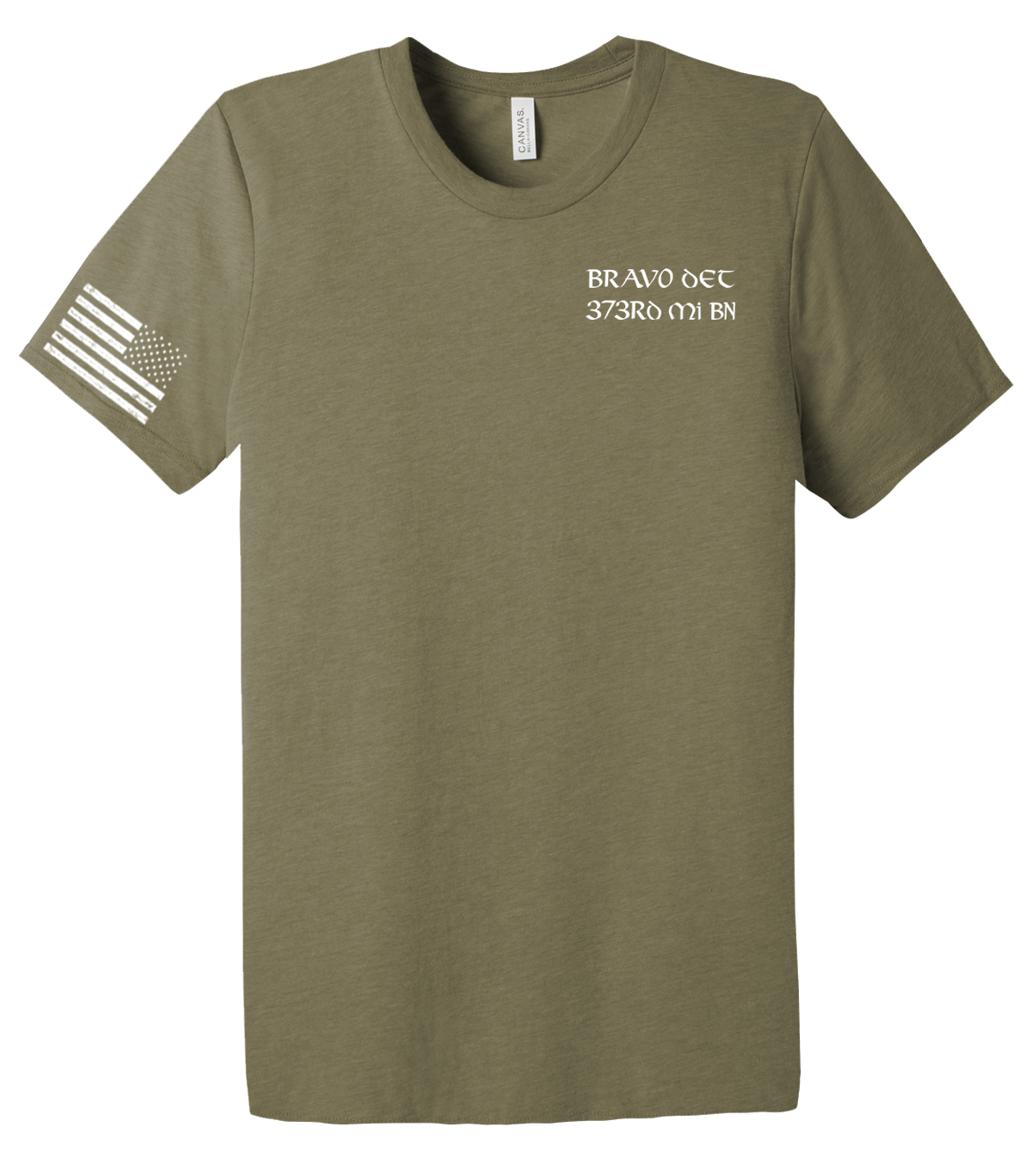 Bravo Det 373rd MI BN Unisex Triblend Short Sleeve Tee with Right Sleeve Flag