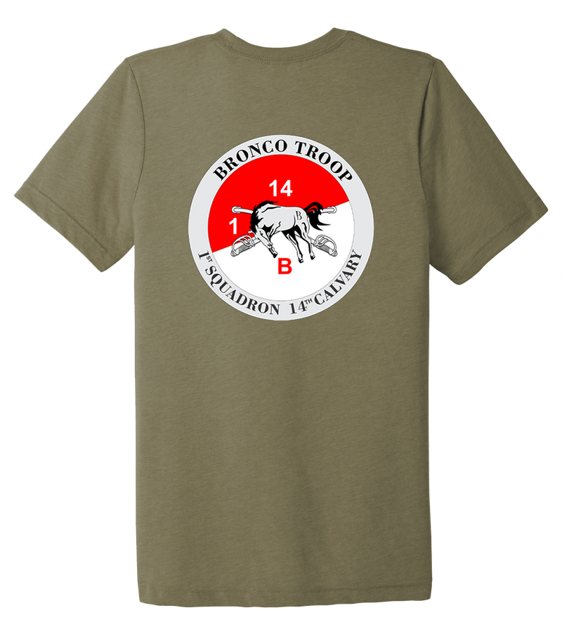 Bronco Troop 1-14 CAV Unisex Triblend Short Sleeve Tee (Black PT Approved)