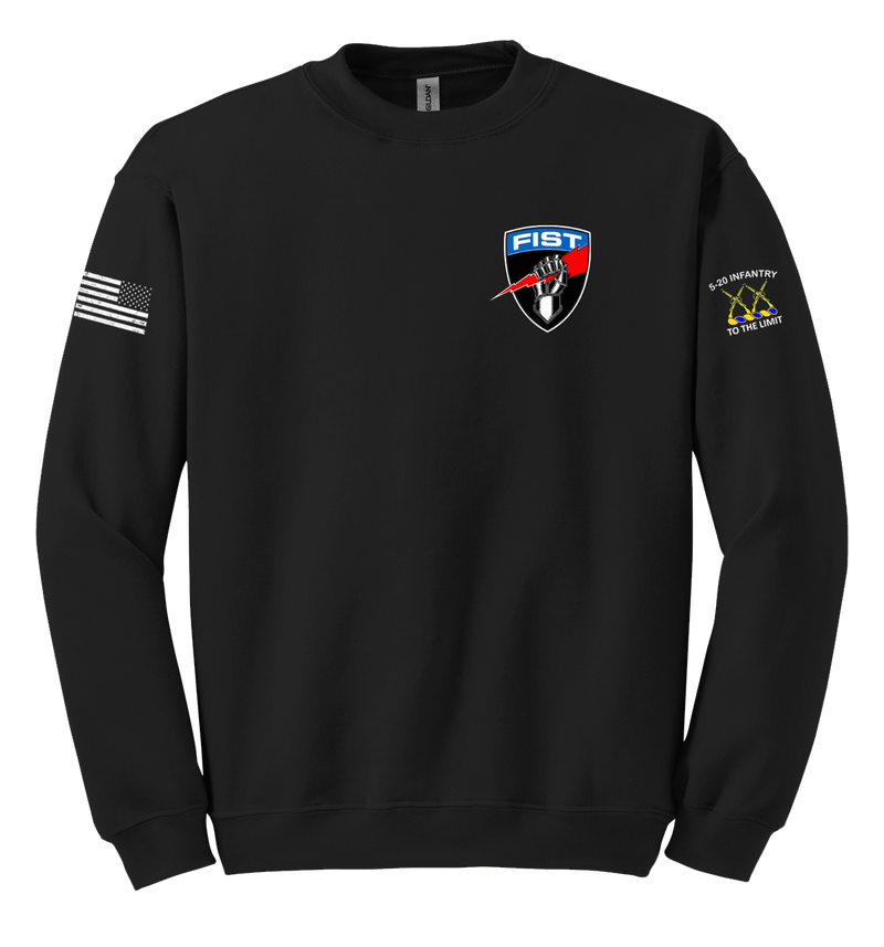 FIST 5-20 IN Blend Crewneck Sweatshirt with Solid White Flag on Right Sleeve and 5-20 Logo on Left Sleeve