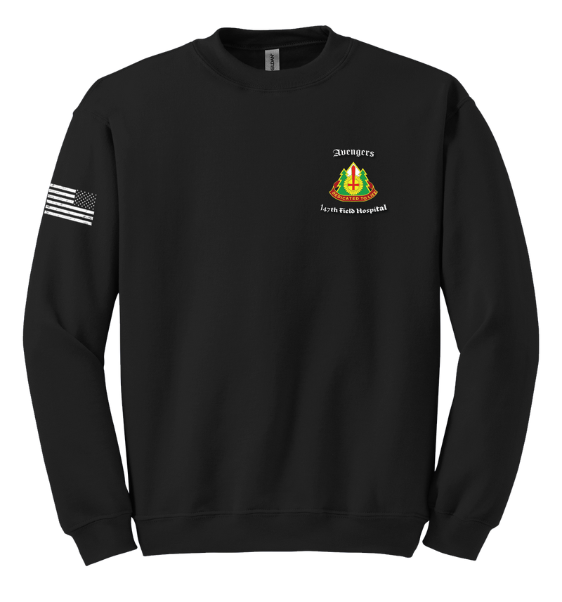 HHC 147th Field Hospital Blend Crewneck Sweatshirt with Flag with Effects on Right Sleeve