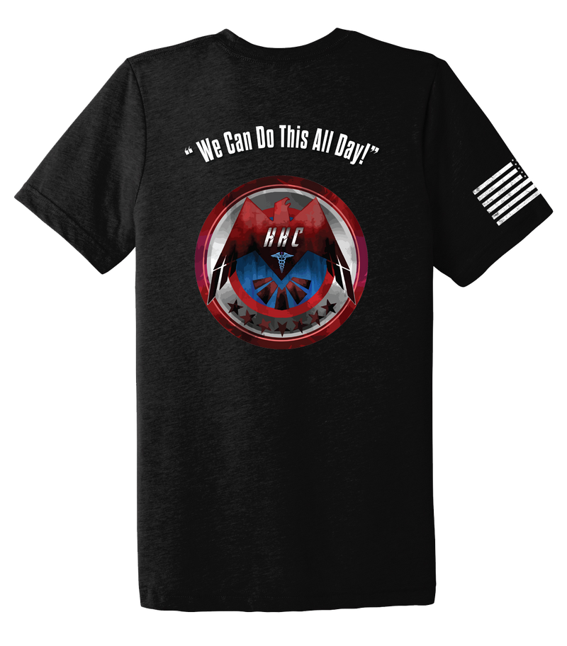 HHC 147th Field Hospital Unisex Triblend Short Sleeve Tee with Distressed Flag on Right Sleeve