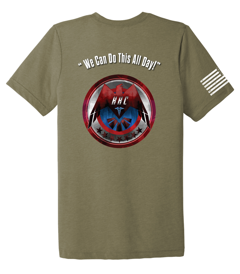 HHC 147th Field Hospital Unisex Triblend Short Sleeve Tee with Distressed Flag on Right Sleeve