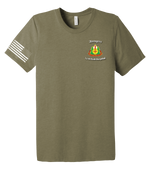 HHC 147th Field Hospital Unisex Triblend Short Sleeve Tee with Distressed Flag on Right Sleeve