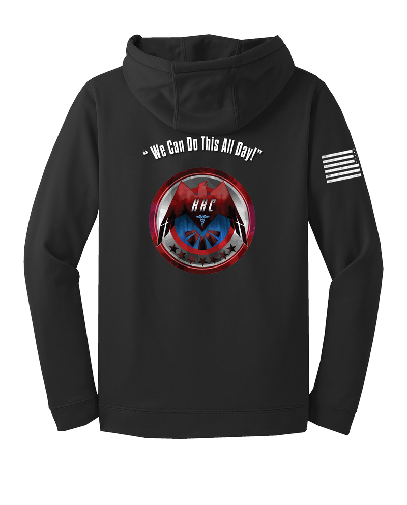 HHC 147th Field Hospital Fleece Hooded Pullover with Flag with Effects on Right Sleeve