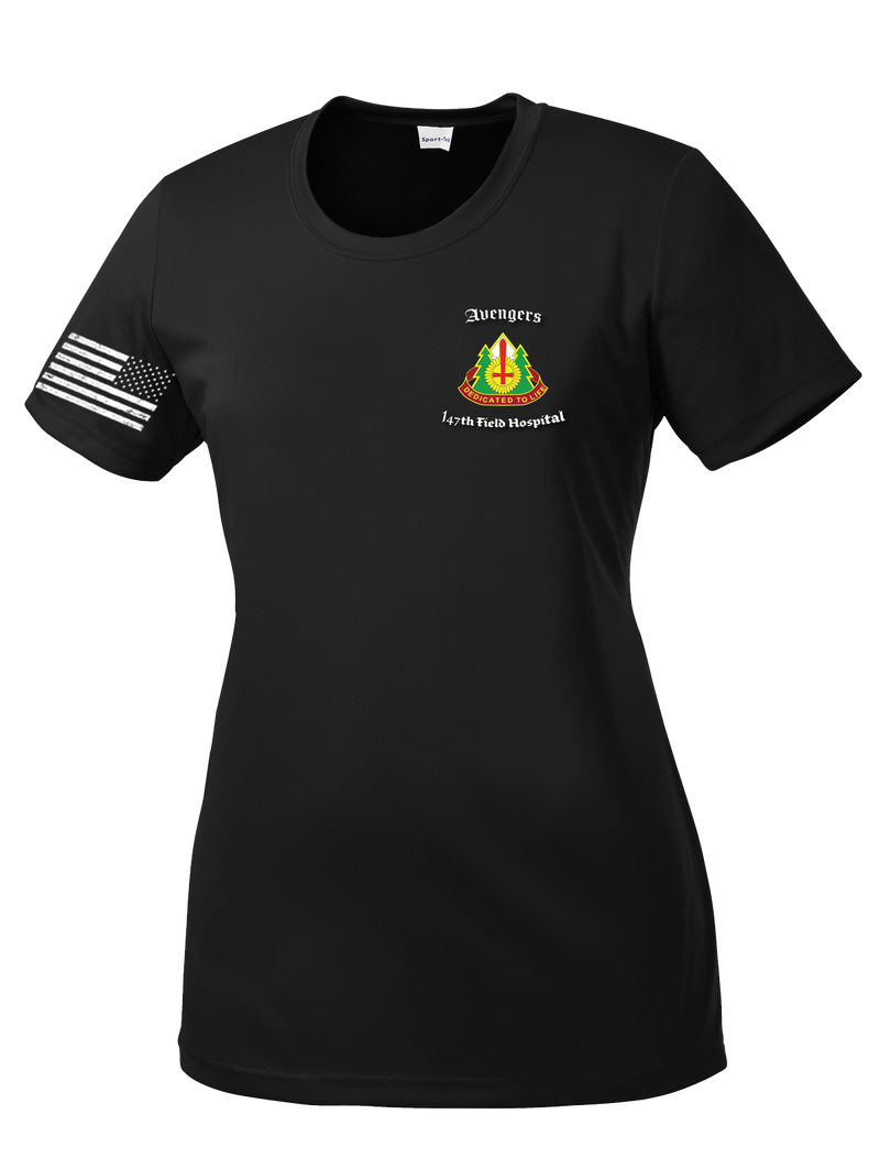 HHC 147th Field Hospital Ladies Competitor Tee with Flag with Effects on the Right Sleeve