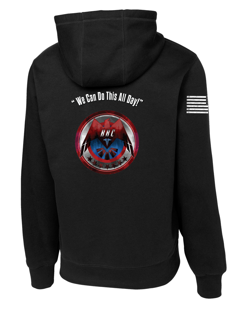 HHC 147th Field Hospital Poly/Cotton Blend Hoodie with Flag with Effects on Right Sleeve