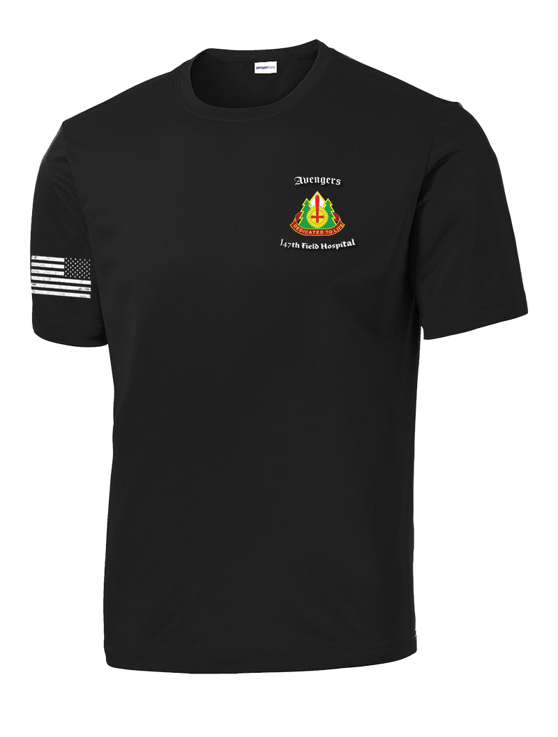 HHC 147th Field Hospital Competitor Tee with Flag with Effects on Right Sleeve