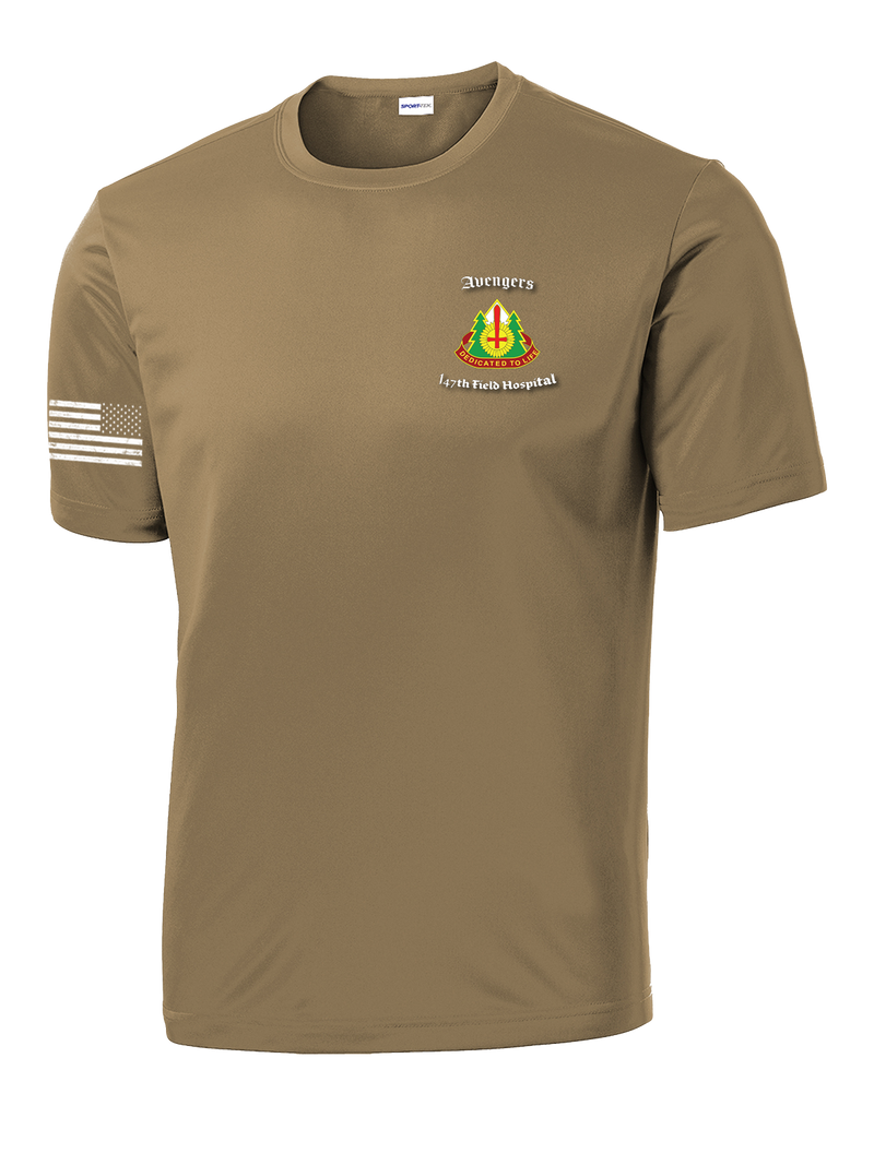 HHC 147th Field Hospital Competitor Tee with Flag with Effects on Right Sleeve