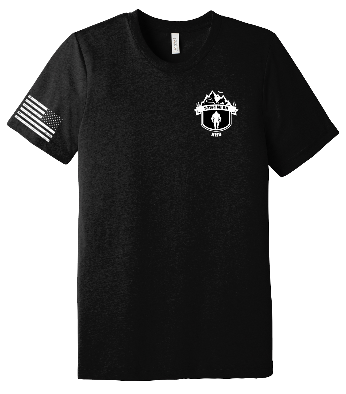 HHD 373rd MI BN Unisex Triblend Short Sleeve Tee with Right Sleeve Flag