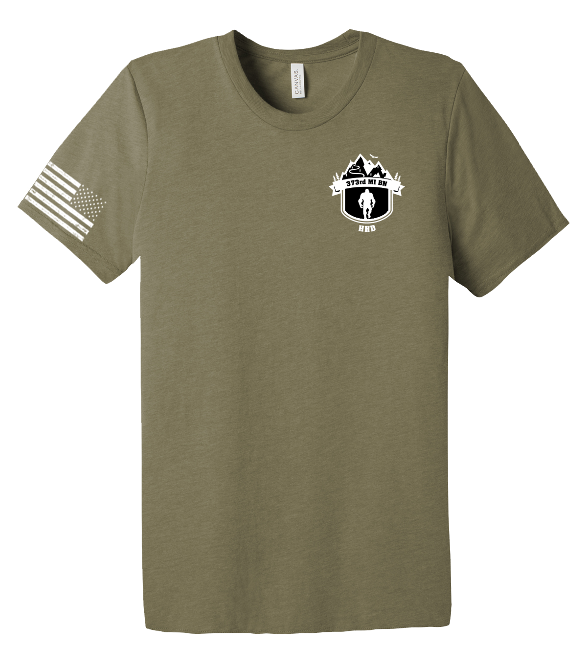 HHD 373rd MI BN Unisex Triblend Short Sleeve Tee with Right Sleeve Flag