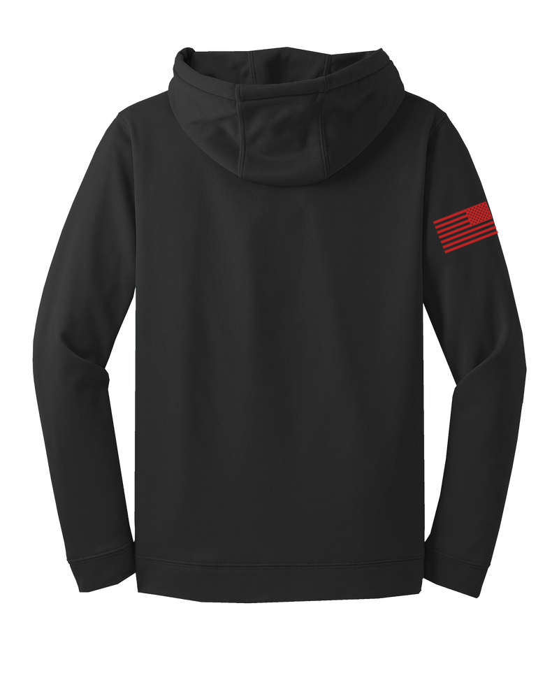 SODPAC Fleece Hooded Pullover with Solid Red Flag on Right Sleeve