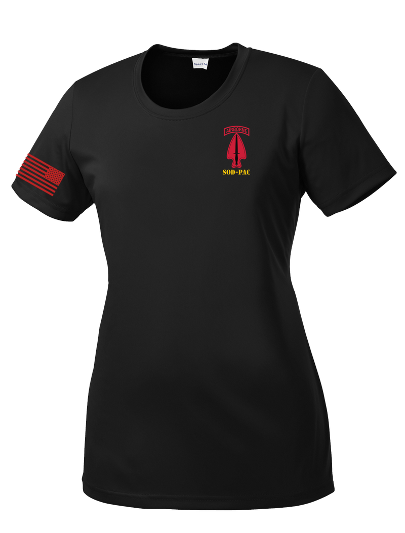 SODPAC Ladies Competitor Tee with Solid Red Flag on Right Sleeve