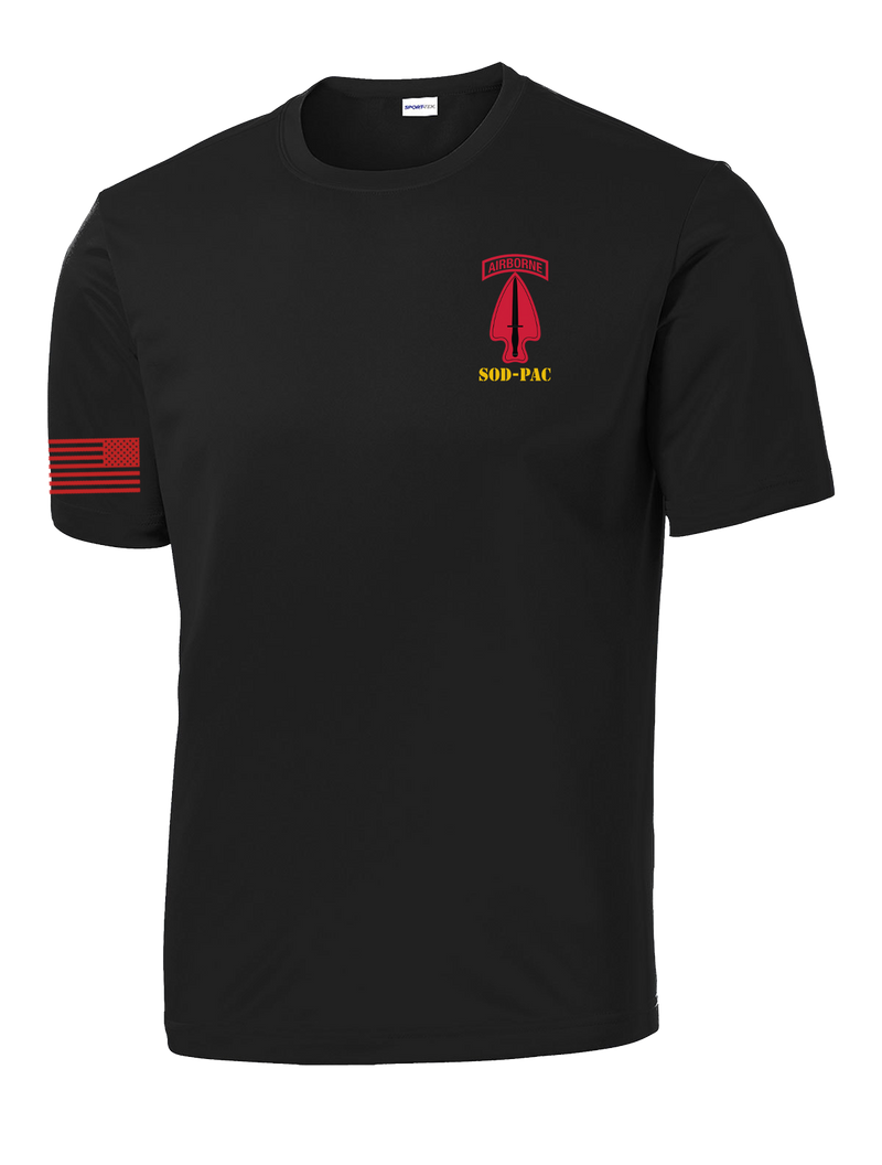 SODPAC Competitor Tee with Solid Red Flag on Right Sleeve